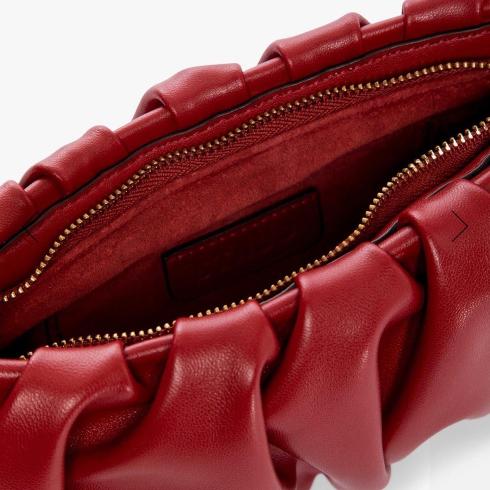 STAUD Bean Convertible Ruched Scarlet Leather Shoulder Bag - Picture 11 of 16